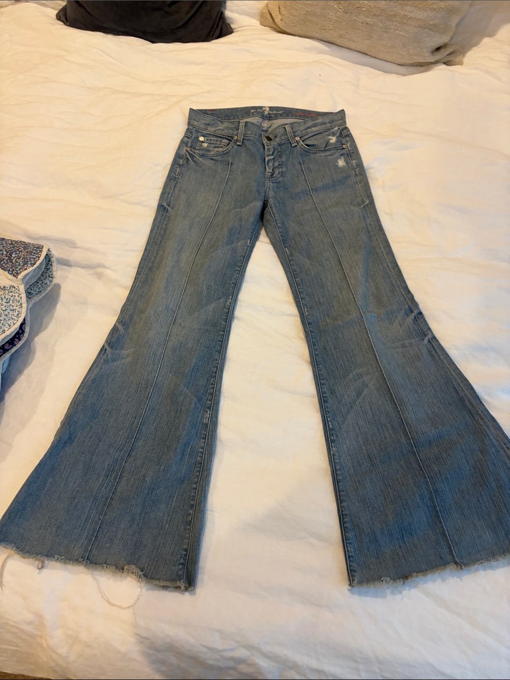 7 For All Mankind Women's Blue Flared Wide-Leg Jeans
